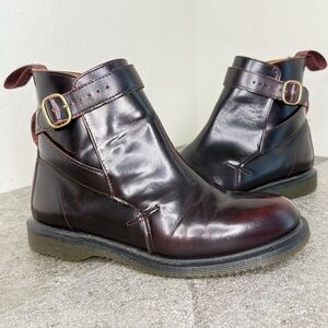 Dr Martens Teresa Cherry Red Rub Off Arcadia Buckle Leather Ankle Boots Size 7